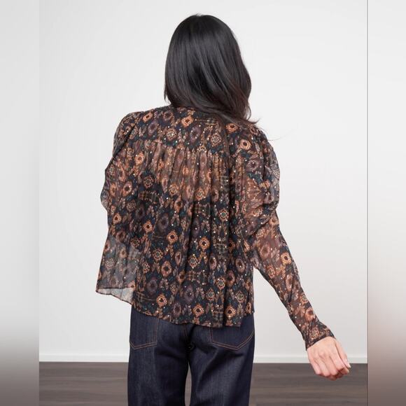 Ulla Johnson Black Onyx Metallic Ada Silk Blouse Size 8 - Picture 3 of 13